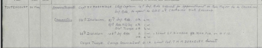 Lt Col Berkeley war diary 2