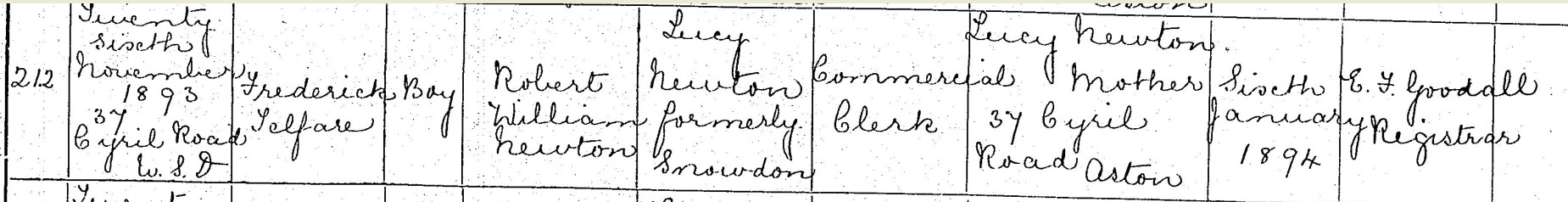 Frederick Newton birth record