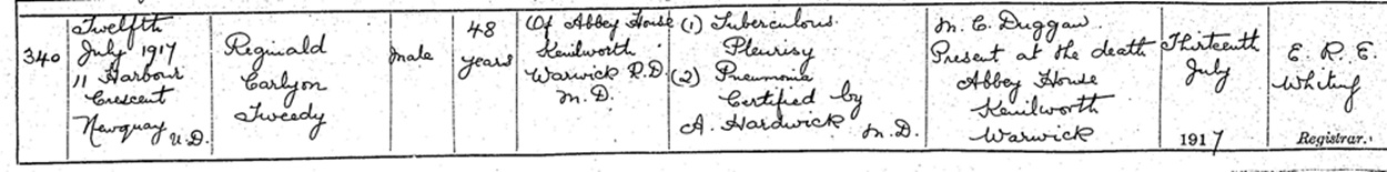 death cert for Reginald Tweedy